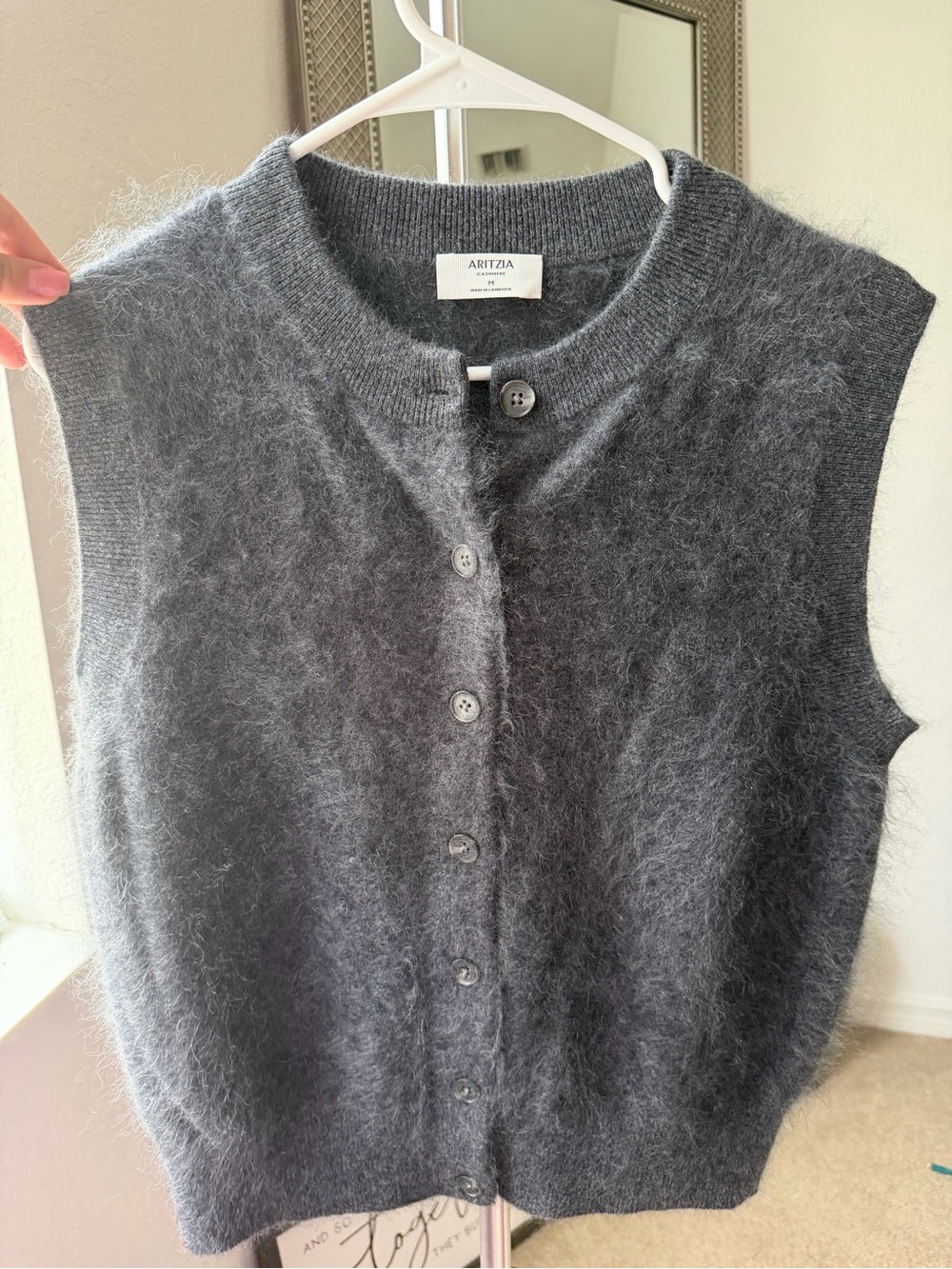 Aritzia Charcoal Fuzzy Cashmere Sweater Vest